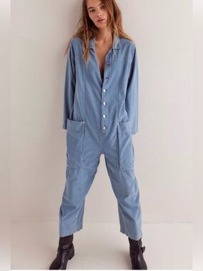We The Free Margarita Cord Powder Blue Utility Jumpsuit